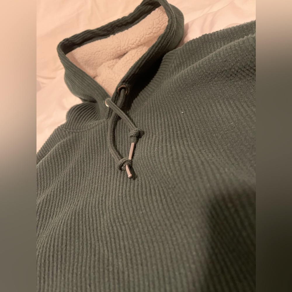 Men / Size: M / Green & Grey Cozy Sherpa-Lined French-Rib Pullover Hoodie